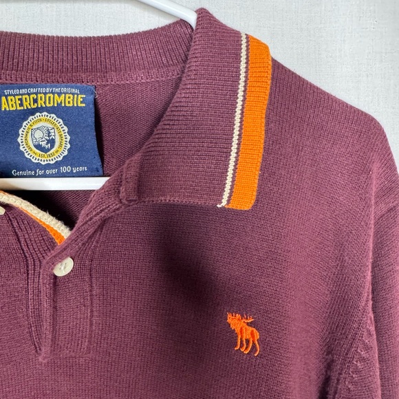 Vintage Y2K Abercrombie & Fitch Burgundy Long Sleeve Polo Shirt L Moose Preppy - Picture 8 of 10